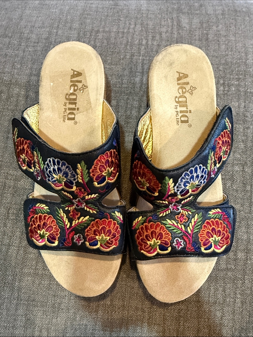 Alegria Navy Embroidered Floral Slide Clogs